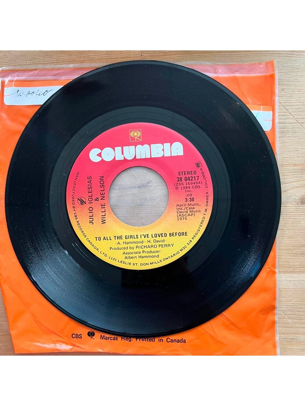 Julio Iglesias & Willie Nelson -To All the Girls I've Loved Before 45rpm VG+ R08